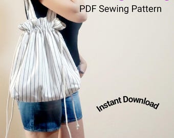Drawstring Tote Bag Sewing Pattern, Bucket Bag Pdf, Beginner-Friendly, Instant Download