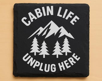 Rustic Cabin Life Slate Coasters – Woodland & Mountain Designs (Set of 4)