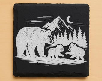 Bear Slate Coaster Set– Rustic Wildlife Cabin Décor (Set of 4)
