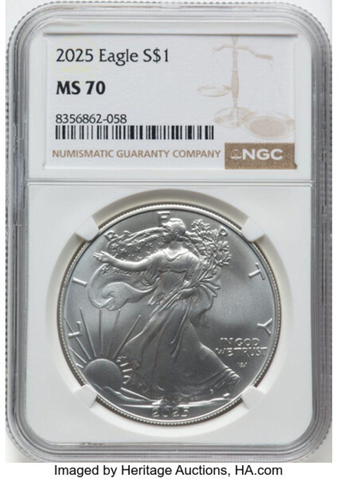 2025 American Silver Eagle, 1 OZ 0.999 Fine Silver, NGC Mint State 70 ...