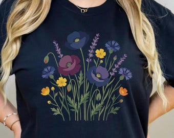 Wildblumen Blumenstrauß T-Shirt Boho Wildblumen Cottagecore Shirt, botanisches Blumen T-Shirt