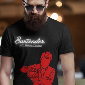 Barman The Original Energy-t-shirt | Retro neonletterschrift, mixologie-illustratie
