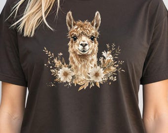 Retro Lama Shirt, Vintage Retro Style Lama Alpaka, Lama-Liebhaber, lustiges Alpaka-Shirt, Lama-Liebhaber-Geschenk-Shirt, Boho Lama Blumen-T-Shirt