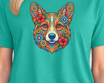 Retro T-Shirt für Corgis Mama, Geschenk für Corgis Liebhaber, Corgis Shirt, Corgis Mama, Hundeliebhaber Geschenk, Boho Blumen Corgis T-Shirt, lustiges Corgis Shirt