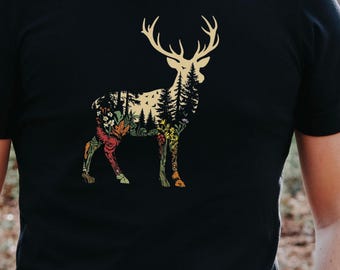 Wildlife Grafik T-Shirt, Elch Bär Wolf Hirsch Natur Tee, Wald Hirsch T-Shirt, Vintage Wald Abenteuer Top, rustikales Outdoor Geschenk, Unisex