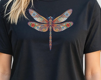 Libelle Floral T-Shirt, Boho Cottagecore T-Shirt, Libelle Shirt, Natur-Liebhaber-Geschenk, Libelle Tshirt, niedliches Frühlings-Garten-Top, Unisex