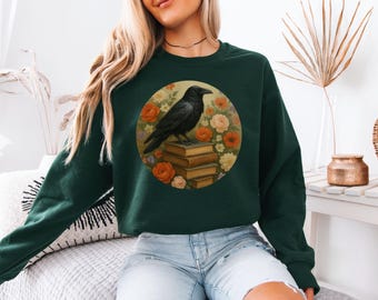 Dark Academia Sweatshirt, Gothic Raven Shirt, Poesie Themed Geschenke, Boho Crow Shirt, Edgar Allan Poe Shirt, schwarzes Gothic Crow Shirt, Buch-t-Shirt