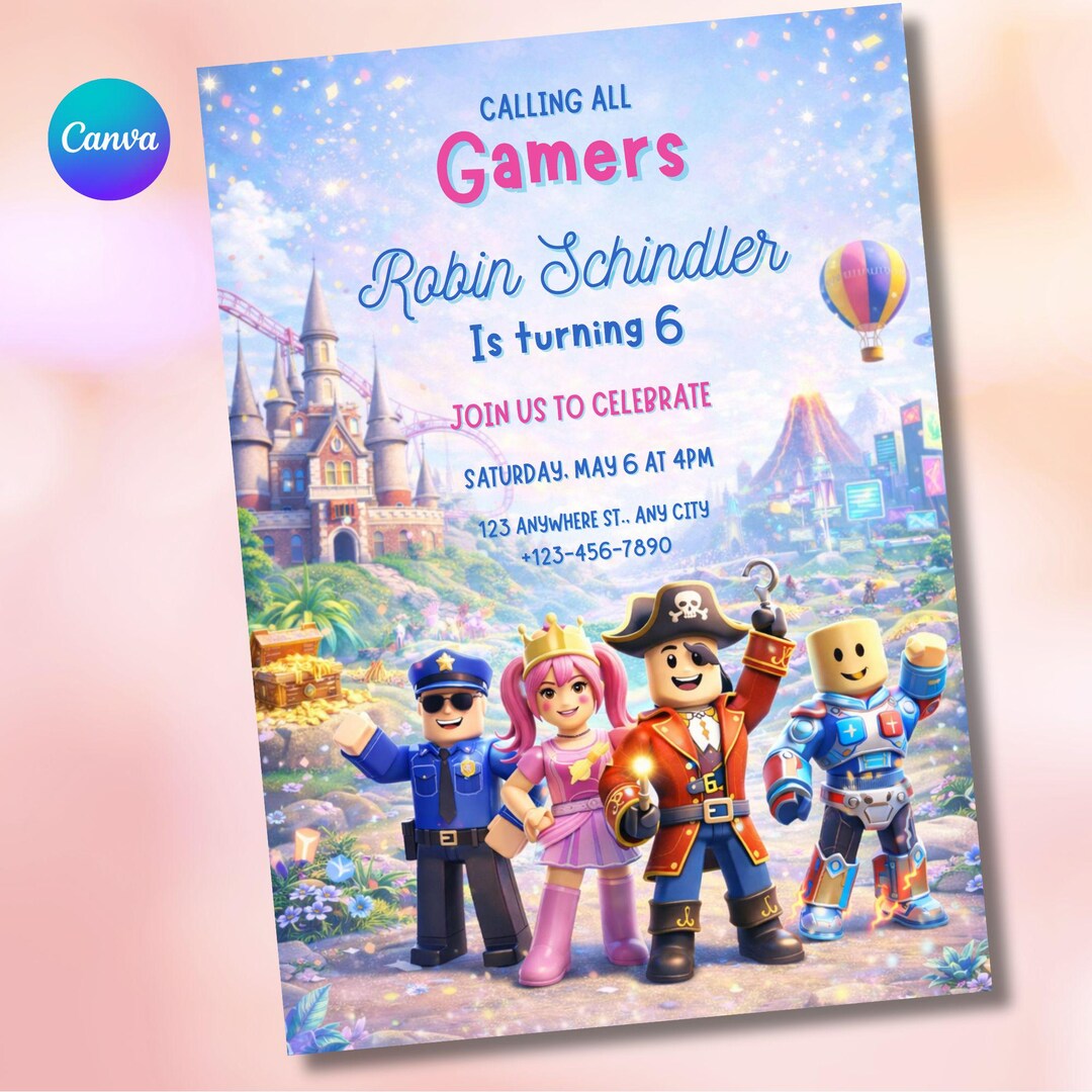 Editable Roblox Birthday Invitation Template | Game Party Invite for ...