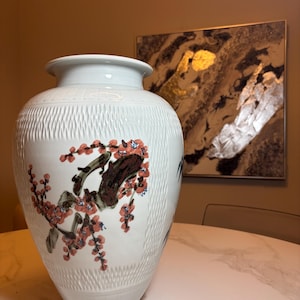 Vaso vintage in porcellana giapponese Kutani, firmato Shutani, con crisantemi dipinti a mano, grande, ceramica da studio, belle arti.