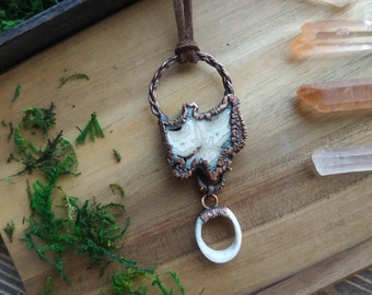 Moose tooth and bone. Wiking copper pendant.