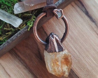 Raw citrine (heated amethyst) and opalrecycled copper necklace