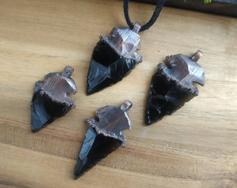 Black obsidian and copper primitive arrowhead necklace