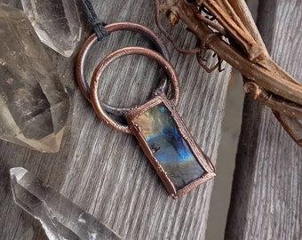 Copper necklace with Labradorite, witchy and earthy