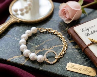 Freshwater Pearl and Gold Chain Bracelet with CZ Clasp – Modern Luxe Jewelry