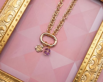 Gold front clasp charm holder necklace with pendants