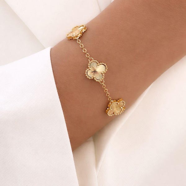Unisex Van Cleef Style Bracelet 18K Gold Plated | Floral Luxury Bracelet for Men & Women