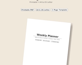 Weekly Planner Printable (A4 & US Letter) | Week-at-a-Glance Schedule, Priorities and Tasks  | Instant Download PDF