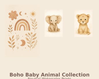 Boho Baby Animal Nursery Prints | Neutral Watercolor Art (Digital Download)