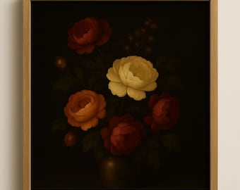 Dark Floral Still Life Art Print • Vintage Baroque Style (Digital Download)