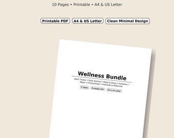 Wellness Planner Bundle | Habit, Mood, Hydration, Meals (Printable PDF)