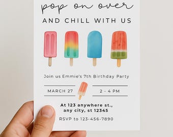 Popsicle Birthday Invitation | Editable Birthday Invite Canva Template | Ice Cream Party Invitation | Kids Summer Birthday | Instant Downloa