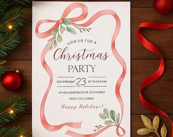 Editable Christmas Party Invitation Template | Canva Holiday Invite | Printable Christmas Card | Winter Party Invitation | Instant Download