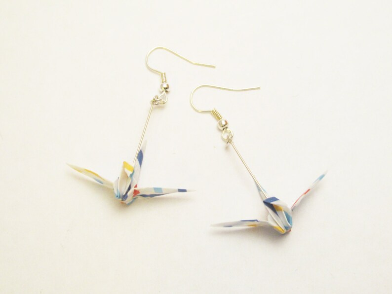 White Iridescent Origami Crane Crystal Earrings