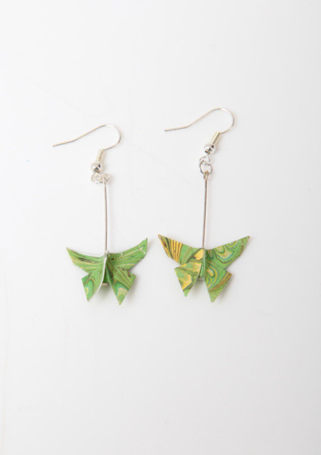 Origami Paper Butterfly Earrings Green Marbled Paper Japanese Jewellery Dainty Elegant Handmade
