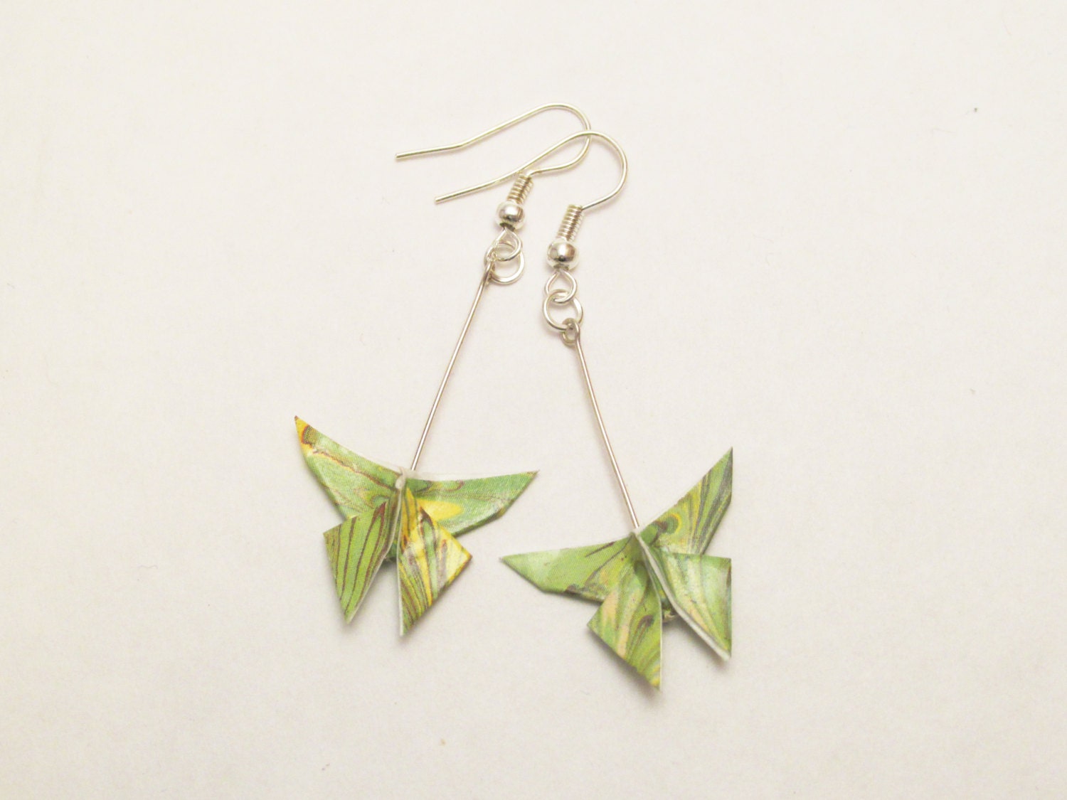 Origami Paper Butterfly Earrings Green Marbled Paper Japanese Jewellery Dainty Elegant Handmade