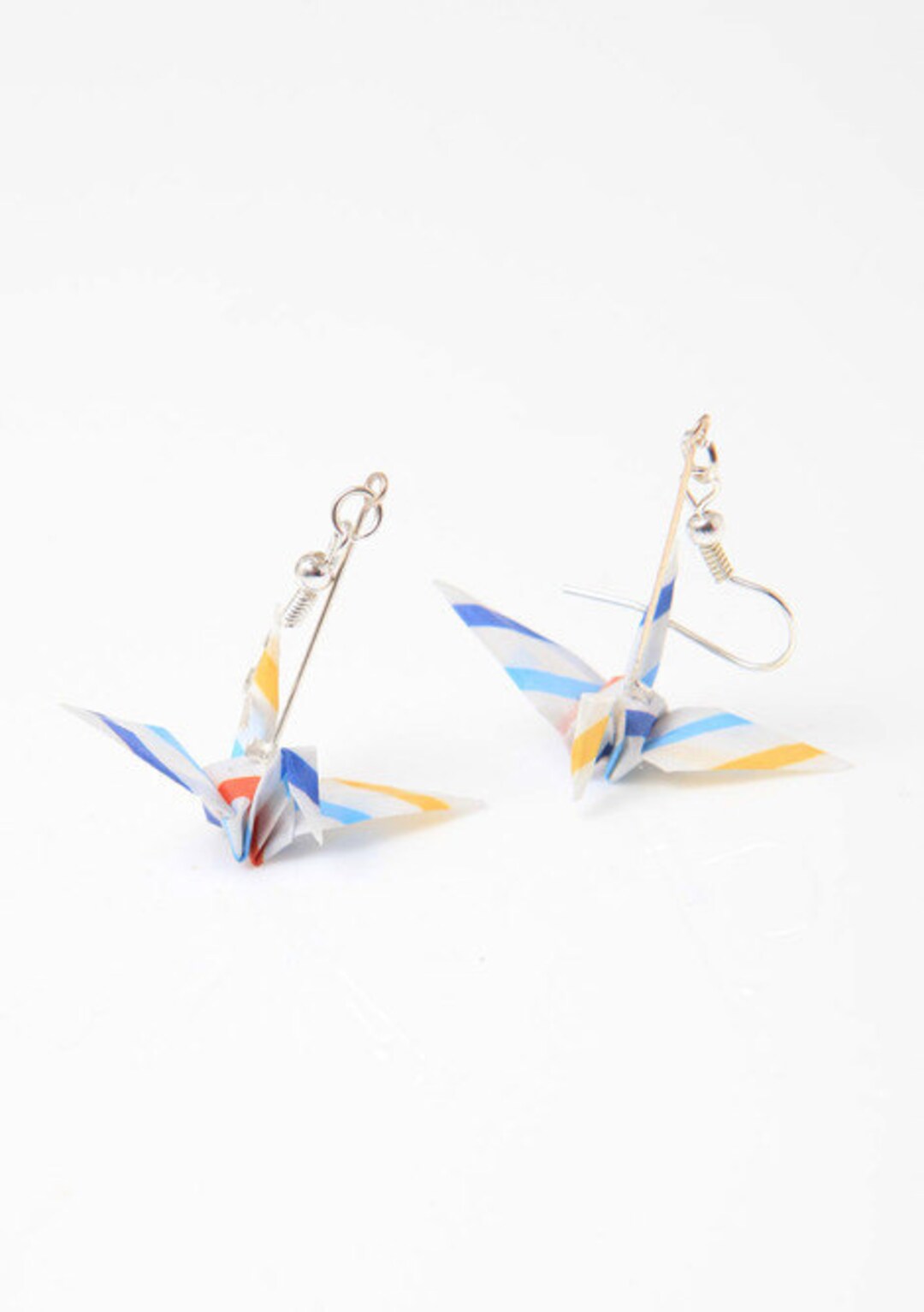 Stripey Handmade Origami Paper Crane Earrings striped Blue Etsy