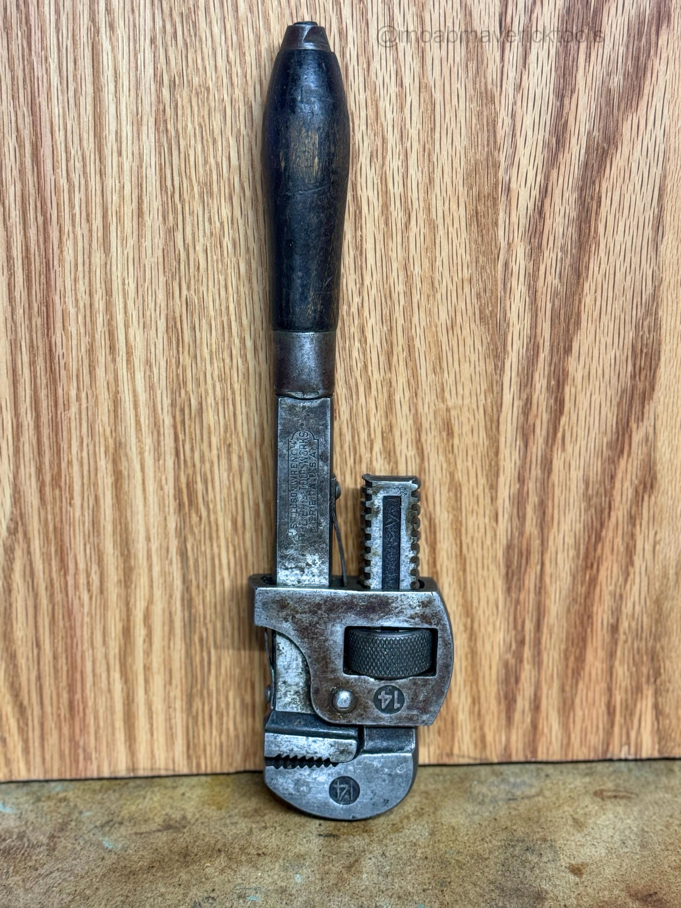 Vintage Pipe Wrench 14" Stillson – Erie Tool Works USA, Original Wood Handle