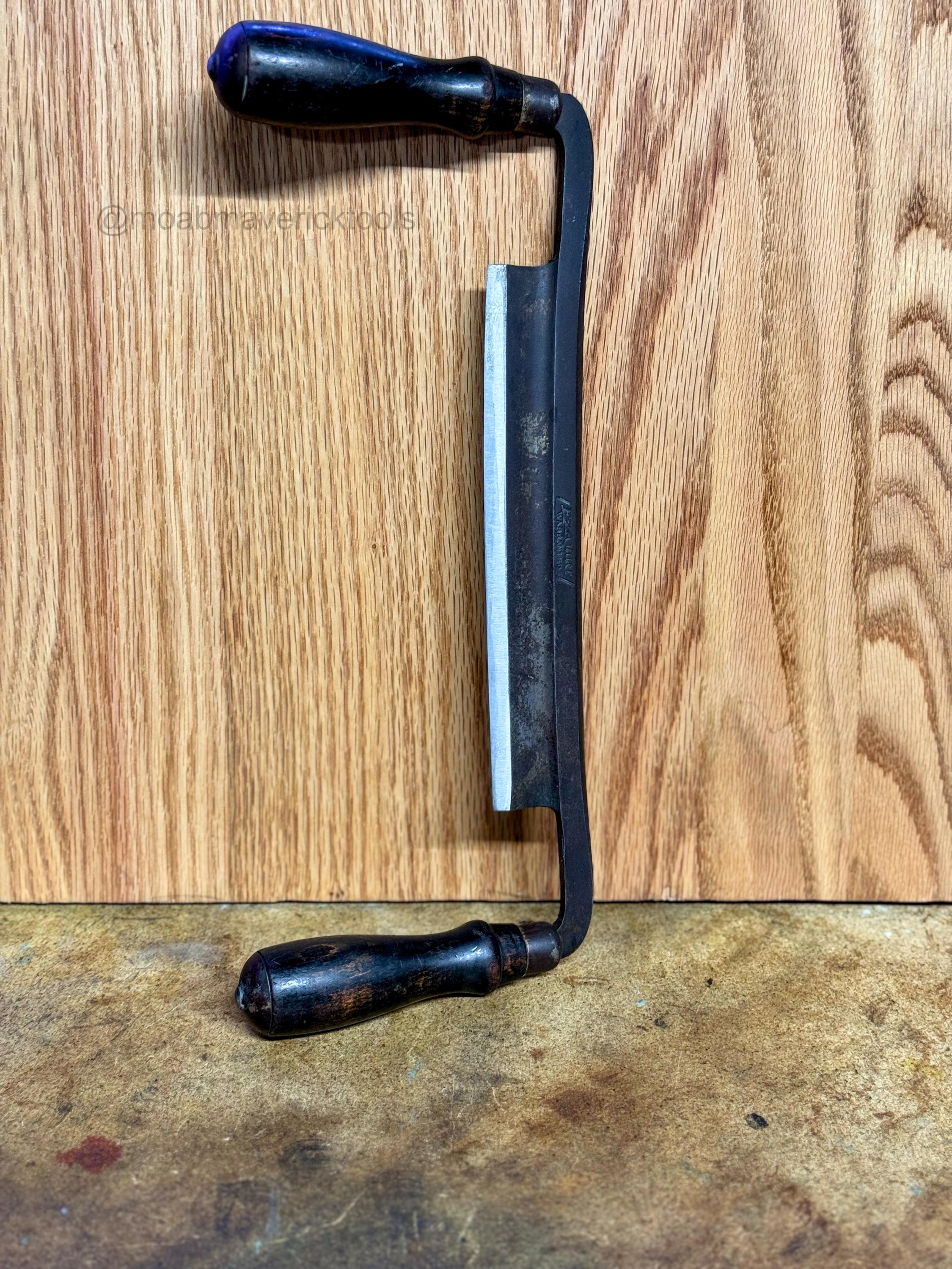 Vintage EZ Cutter Drawknife – 8” Straight Blade, Black Turned Handles – Sharpened & Ready to Work