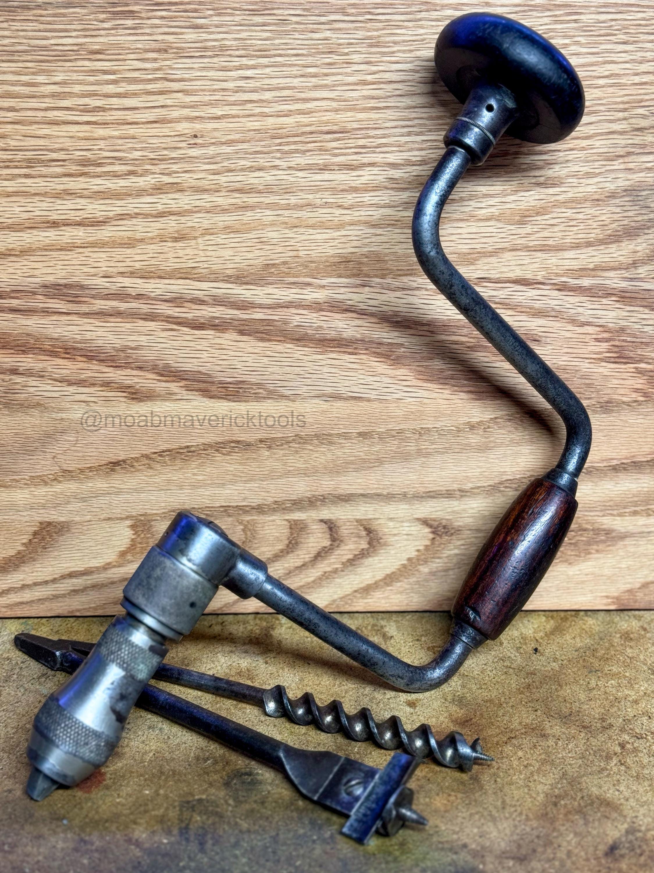 Vintage Stanley No. 921 12” ratcheting brace drill with 5/8" Russell Jennings & expansive bit set