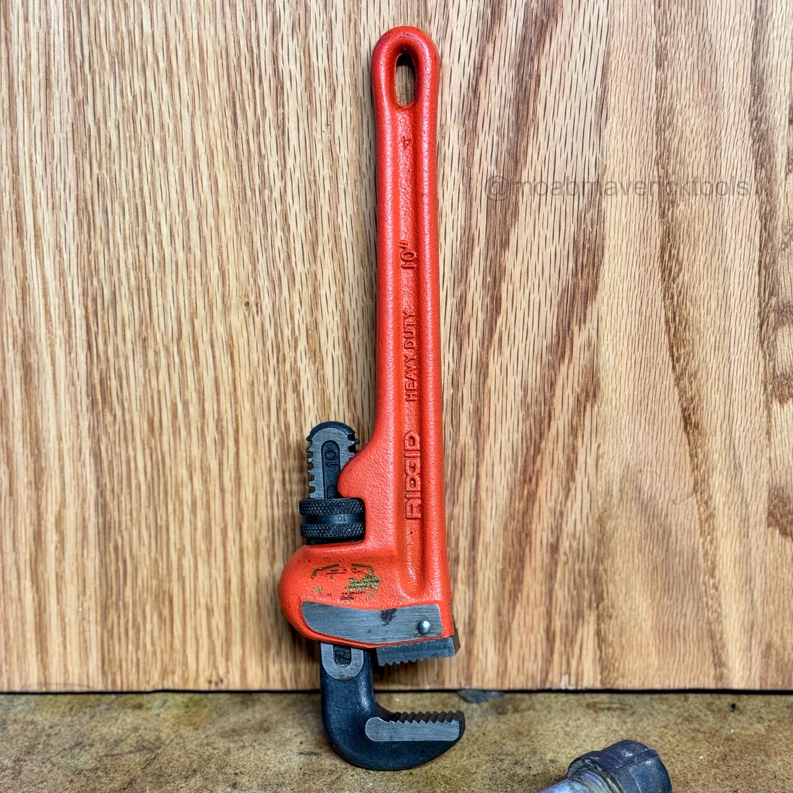 Vintage RIDGID 10" heavy duty pipe wrench – USA made straight plumbing wrench, cleaned & ready to work