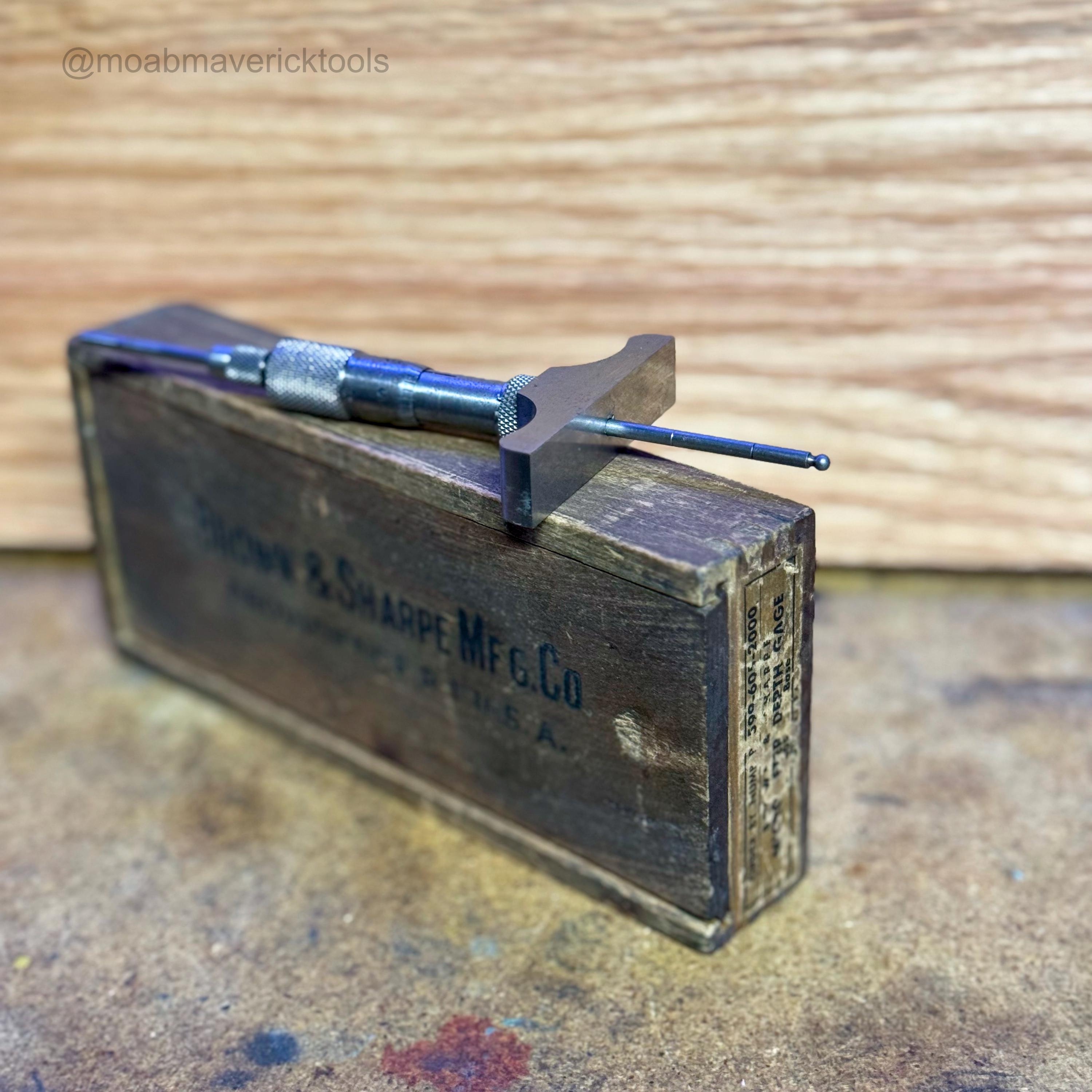 Vintage Brown & Sharpe No. 605 Micrometer Depth Gage w/ Original Wooden Box