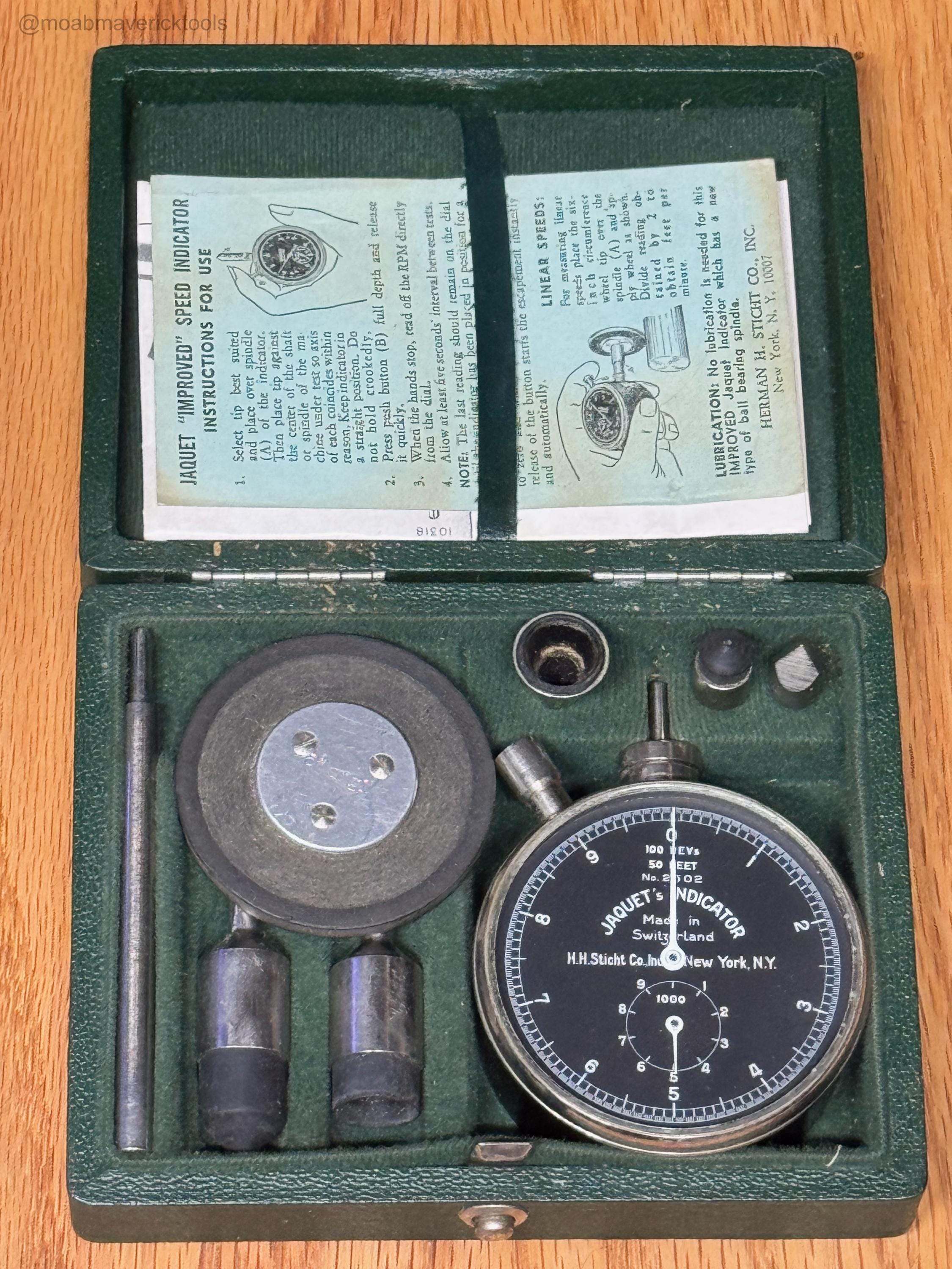 Vintage Jaquet Swiss Contact Tachometer RPM Gauge – H.H. Sticht Kit