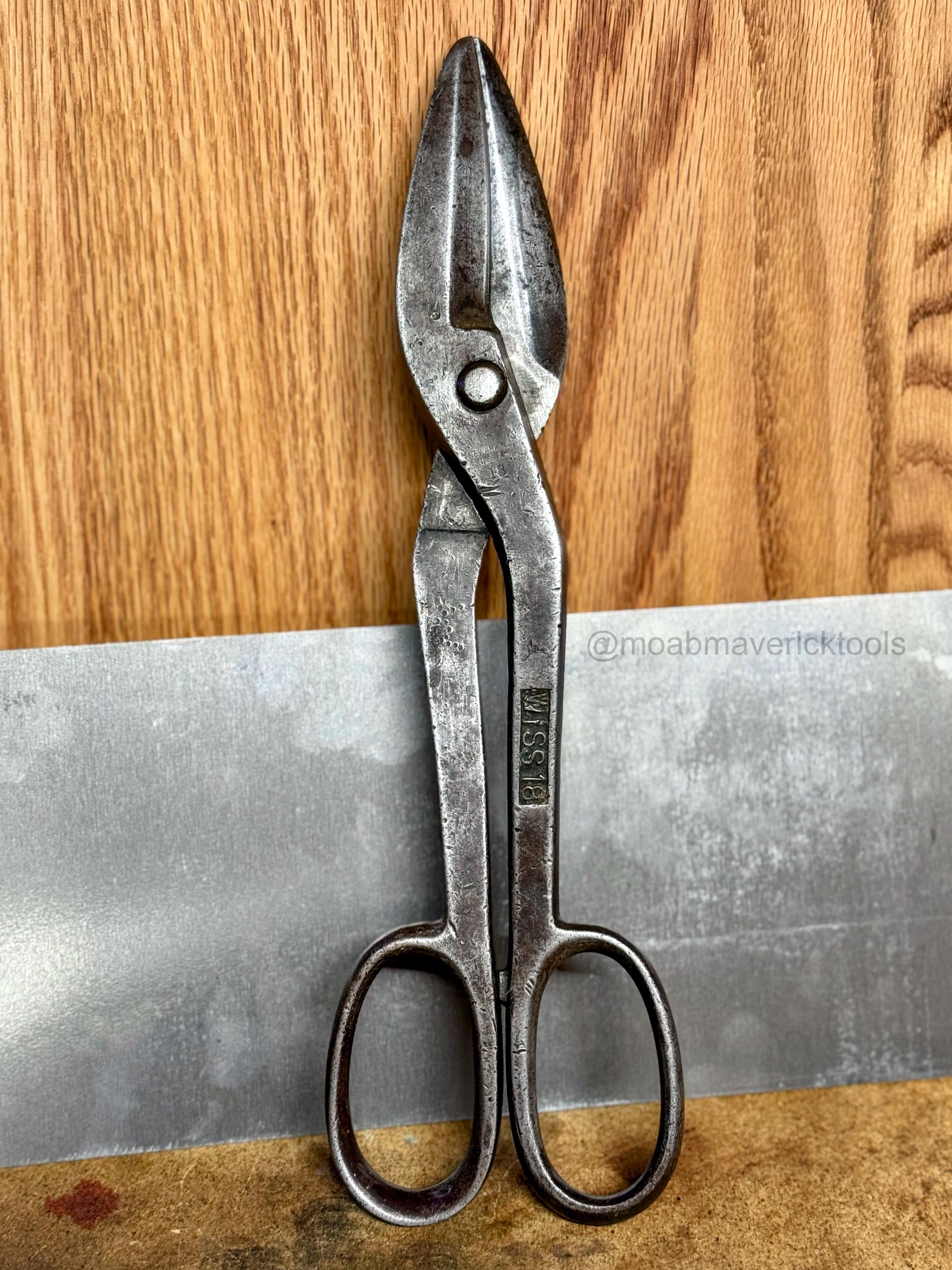 Vintage WISS 18 Tin Snips – Forged Sheet Metal Shears, USA, Mid-Century Shop Tool / Decor