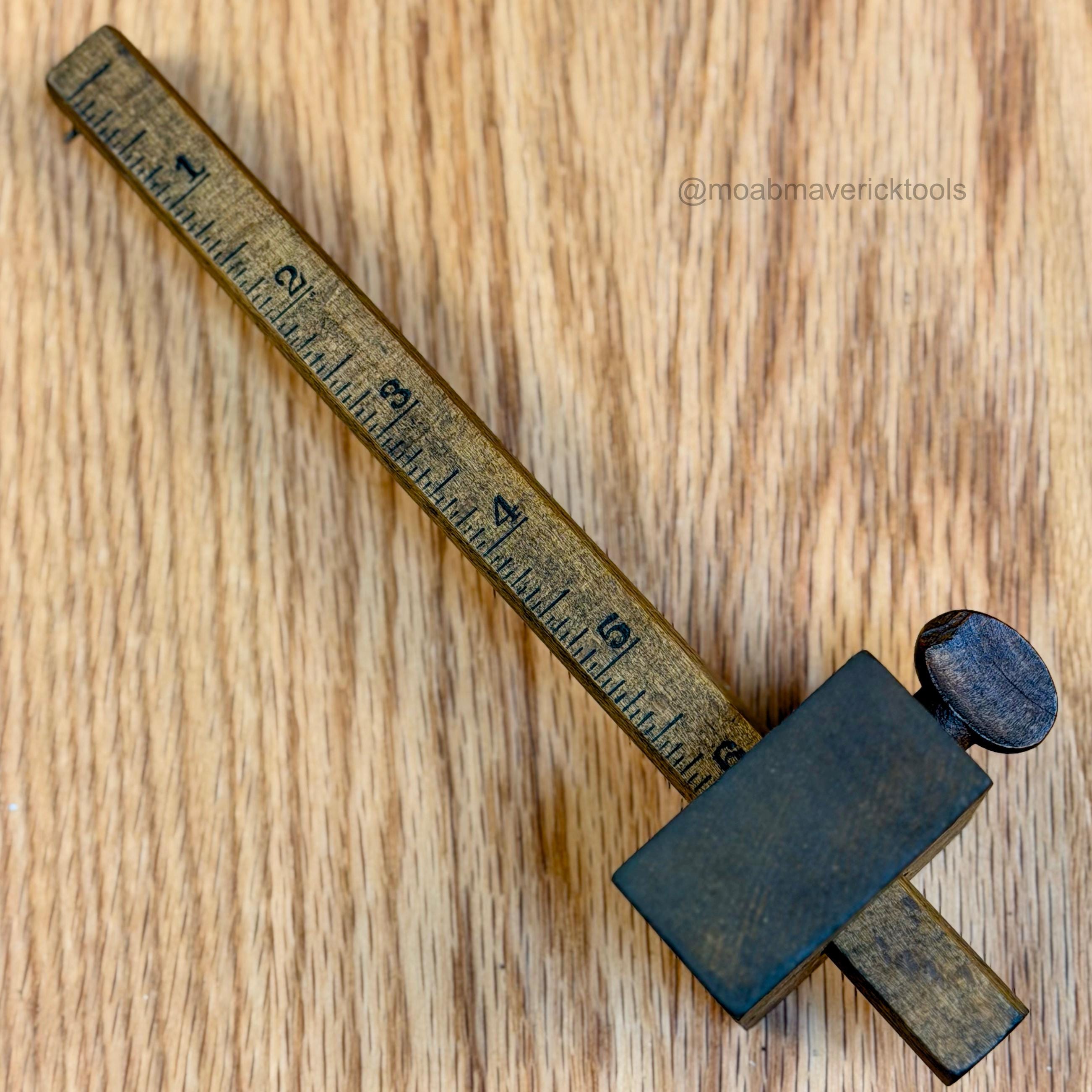 Vintage Wooden Marking Gauge, Scribe Layout Tool, Inch Markings, Woodworking Hand Tool