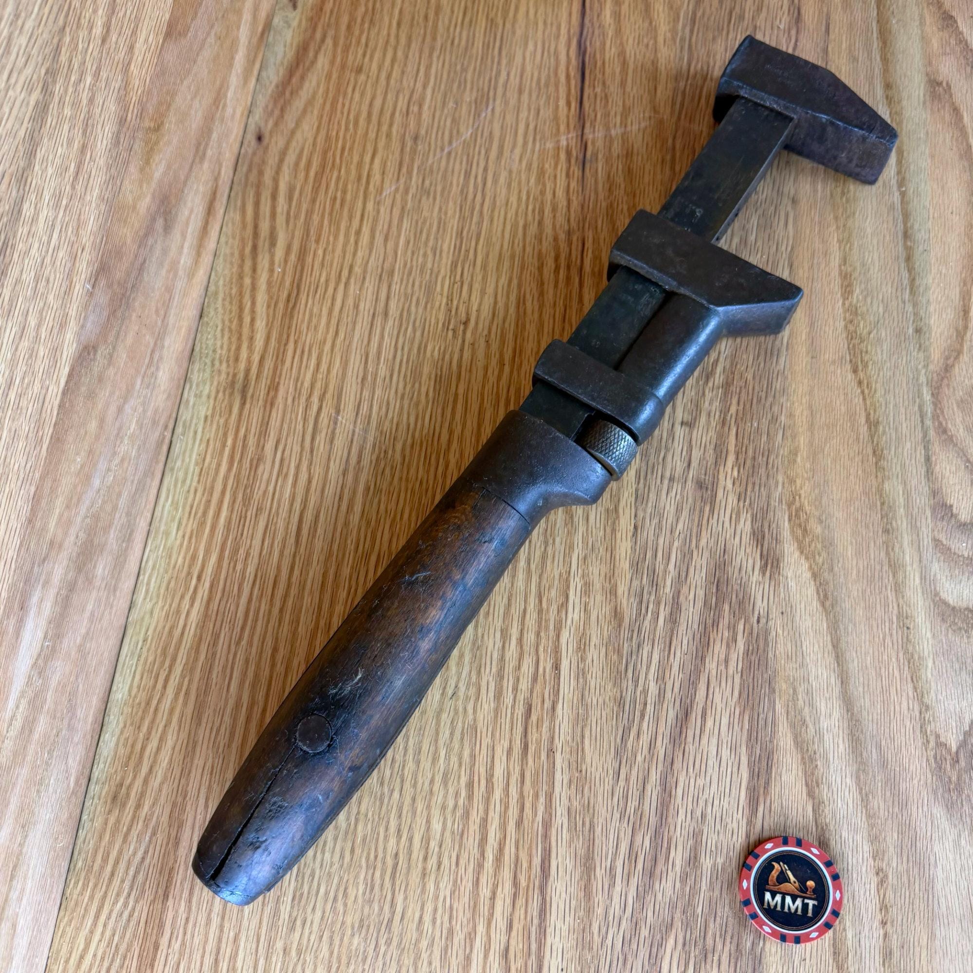 Antique Whitman & Barnes 18" Knife Handle Wrench | W B Co Adjustable Monkey Wrench | Early 1900s Tool
