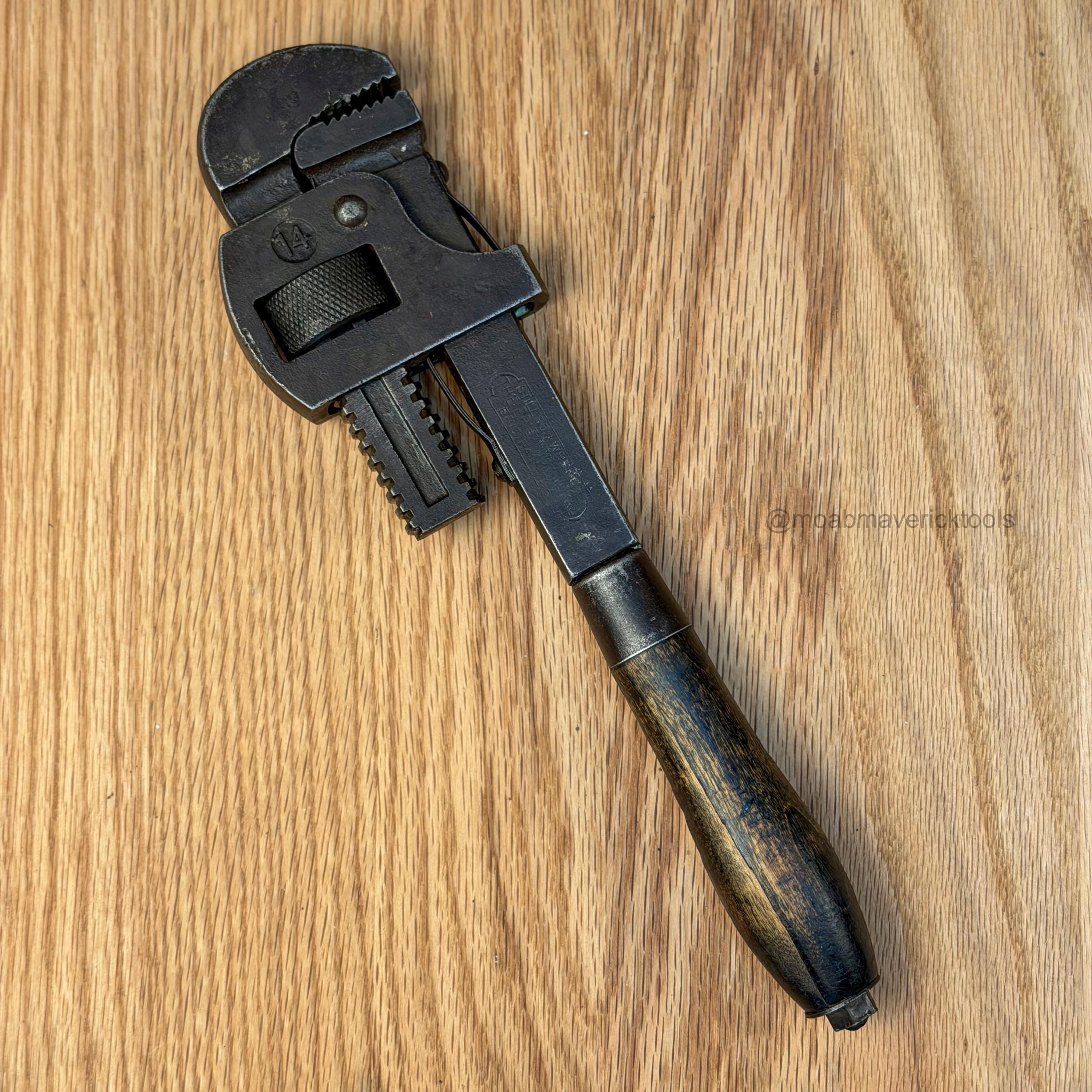 Vintage Erie Tool Works Stillson Pipe Wrench 14 Inch, Wood Handle Plumber Wrench, Antique Shop Decor, Restored USA Hand Tool