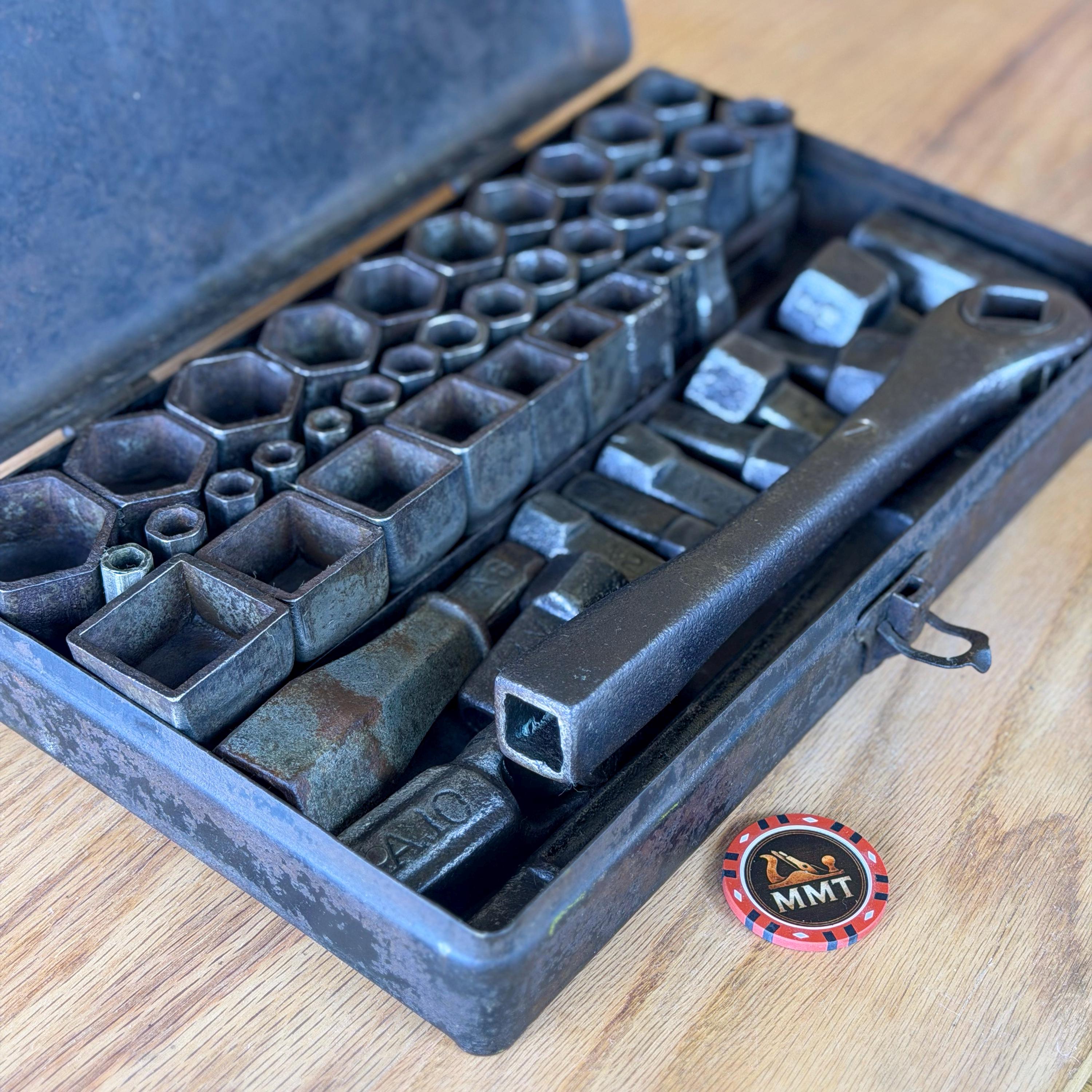 Antique Automotive Socket Set, Chicago Mfg A-Series, Model T Era Ratchet Tool Set