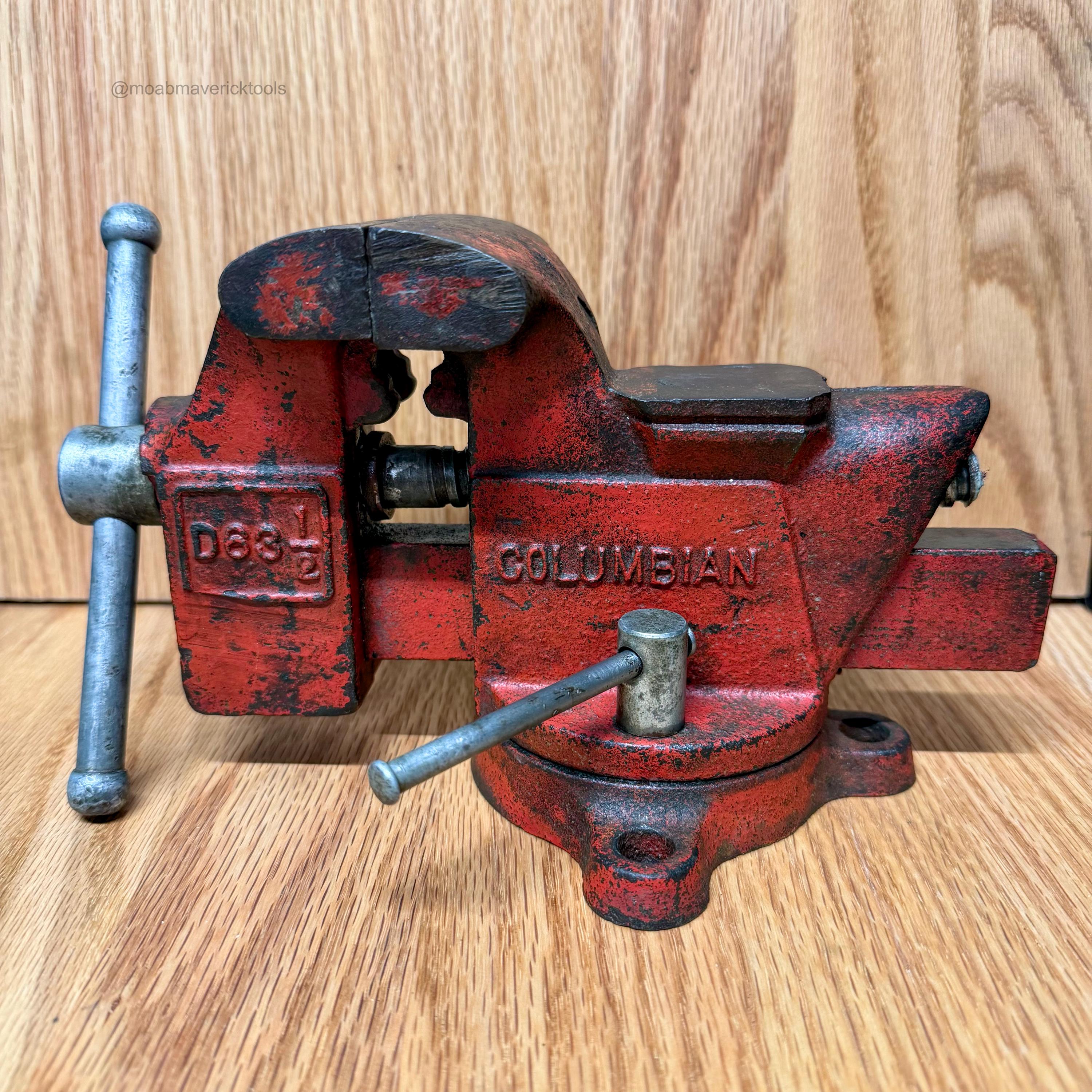 Vintage Columbian Bench Vise 3.5 Inch Swivel Base, Cleveland USA Shop Tool