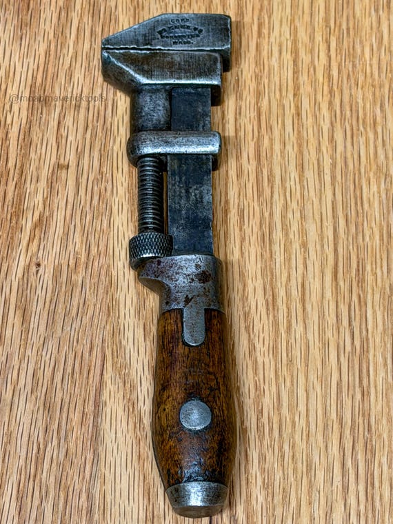 Vintage COES Knife Handle Monkey Wrench, 8-Inch Wood, Worcester Mass. Tool