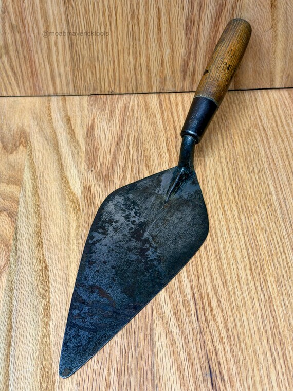 Vintage Disston Pointing Trowel, Masonry Brick Jointer Tool, Wood Handle, Mid Century Shop Decor