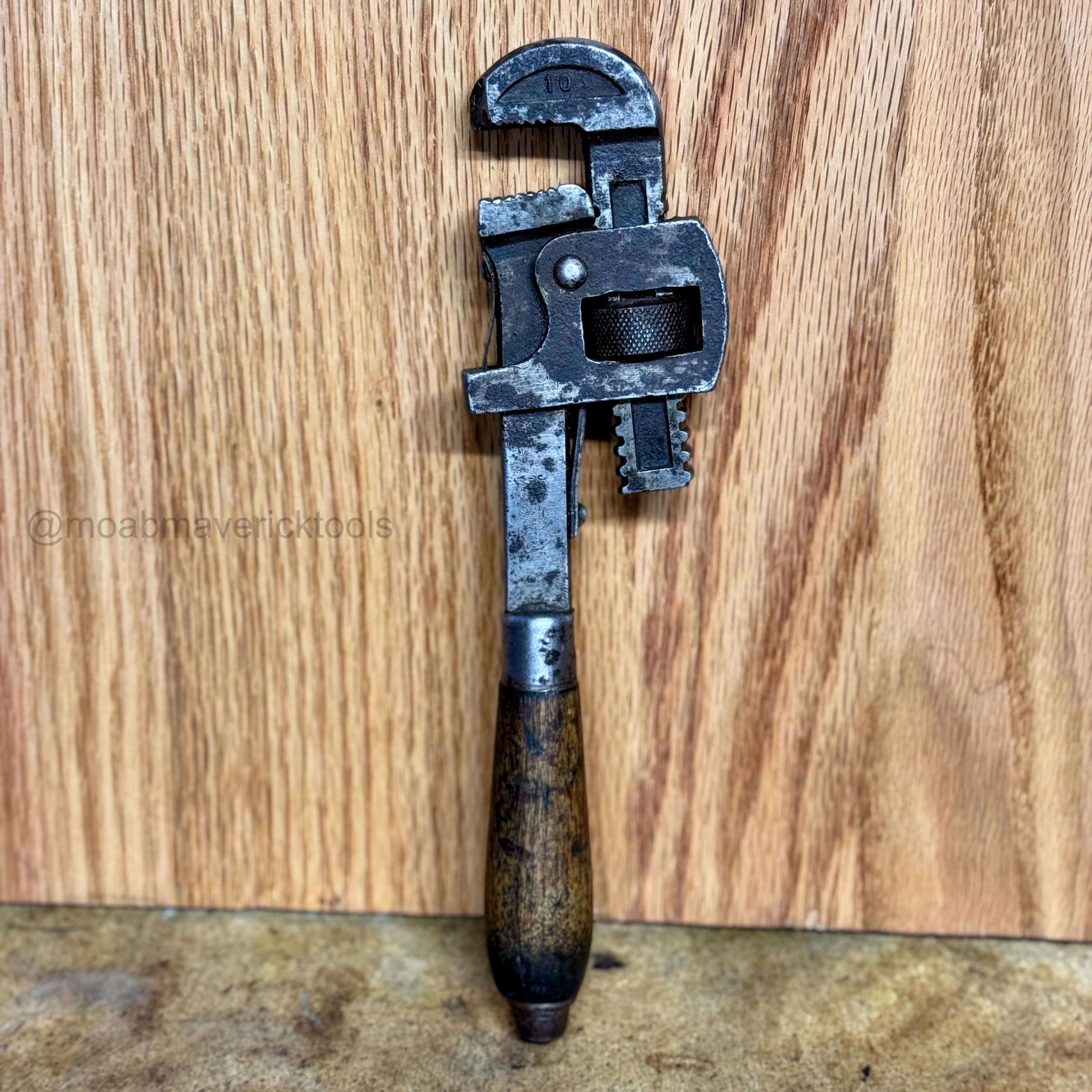 Vintage J.P. Danielson 10” Stillson Pipe Wrench – Wood Handle Jamestown NY – Early 1900s Hand Tool