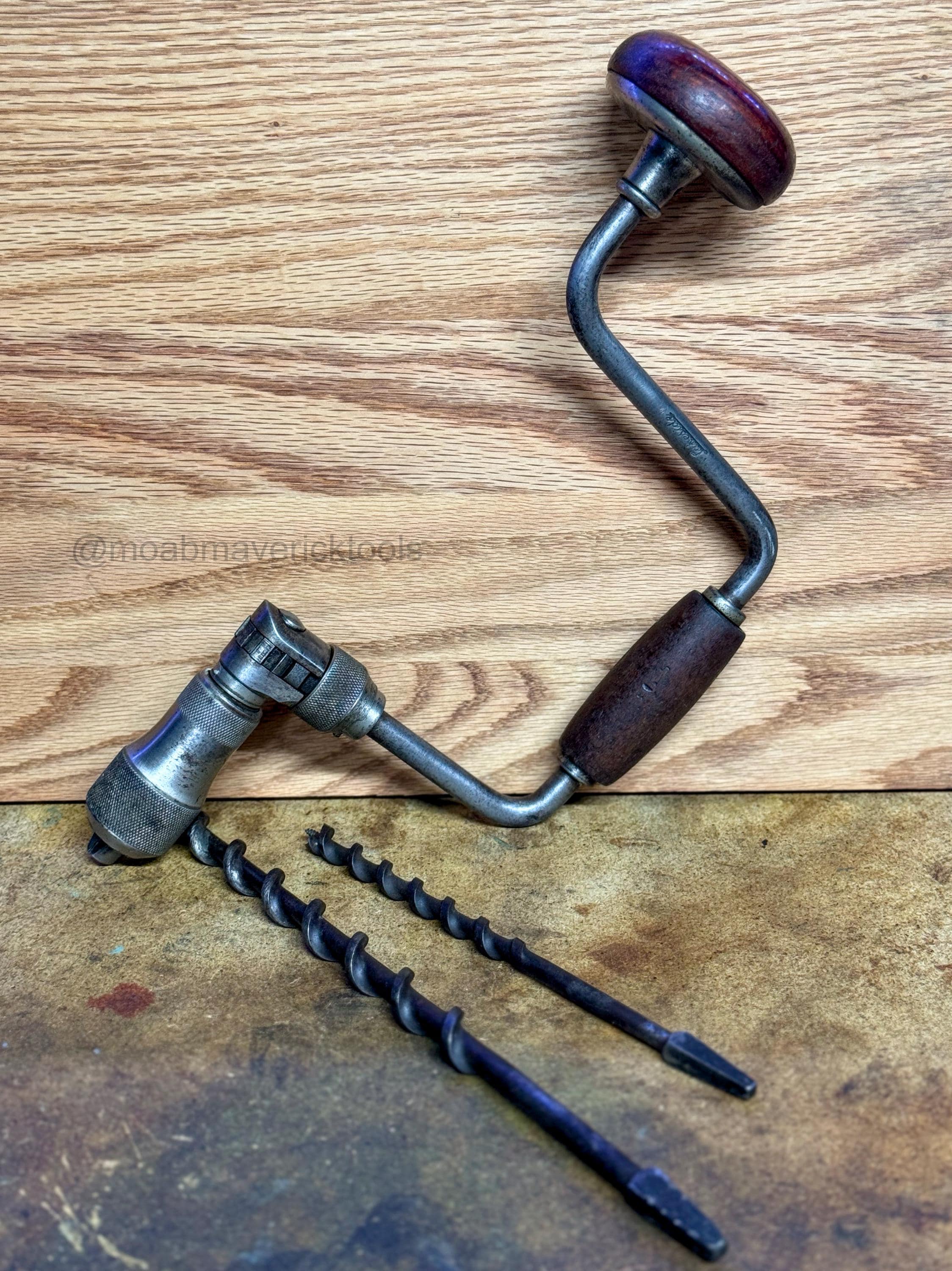 Vintage Lakeside ratchet brace & bit set – Keen Kutter 7/16 + Irwin 5/8 auger bits, tuned - ready