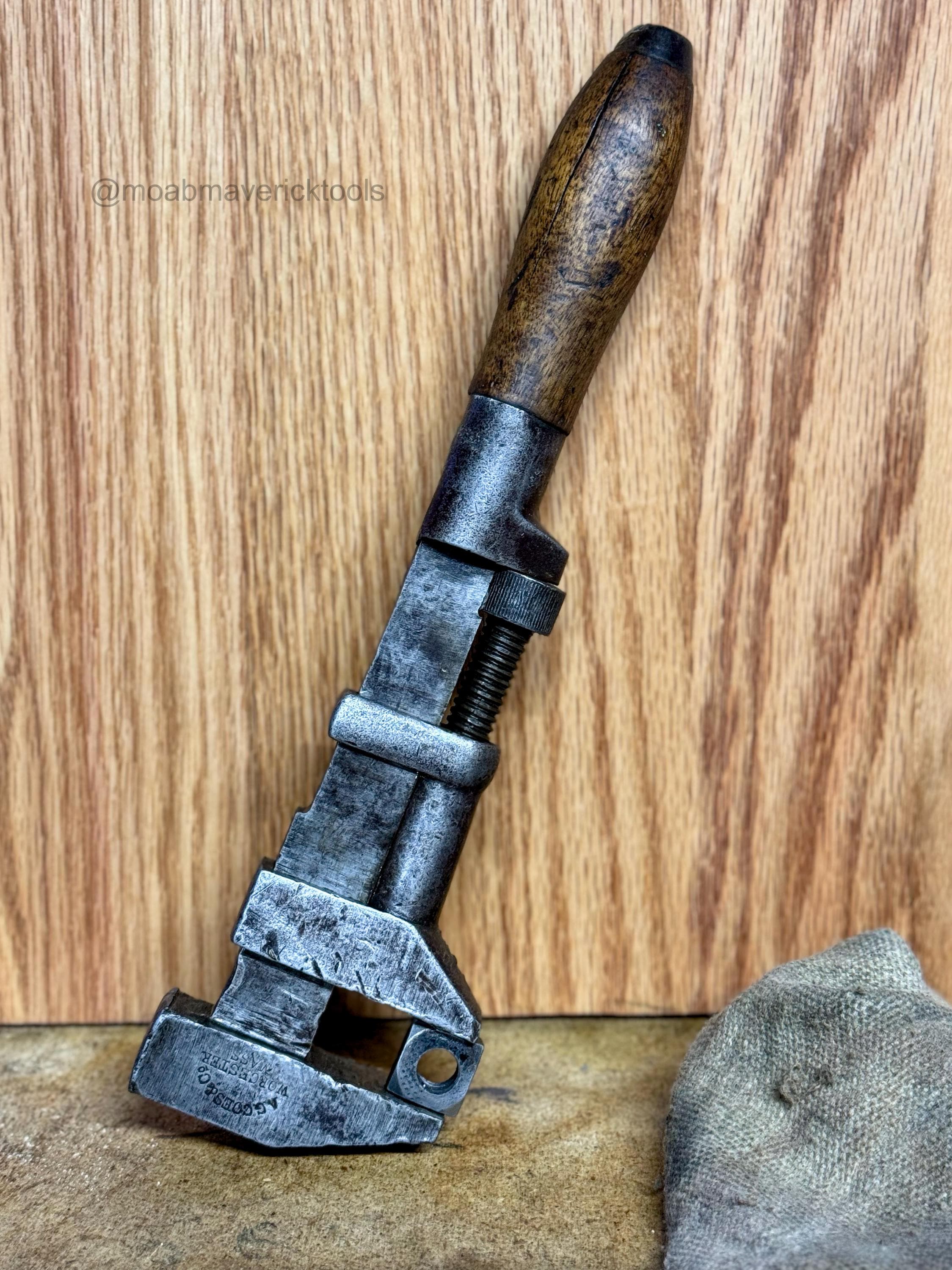 Vintage A.G. Coes and Co adjustable monkey wrench – 12" wood handle machinist tool