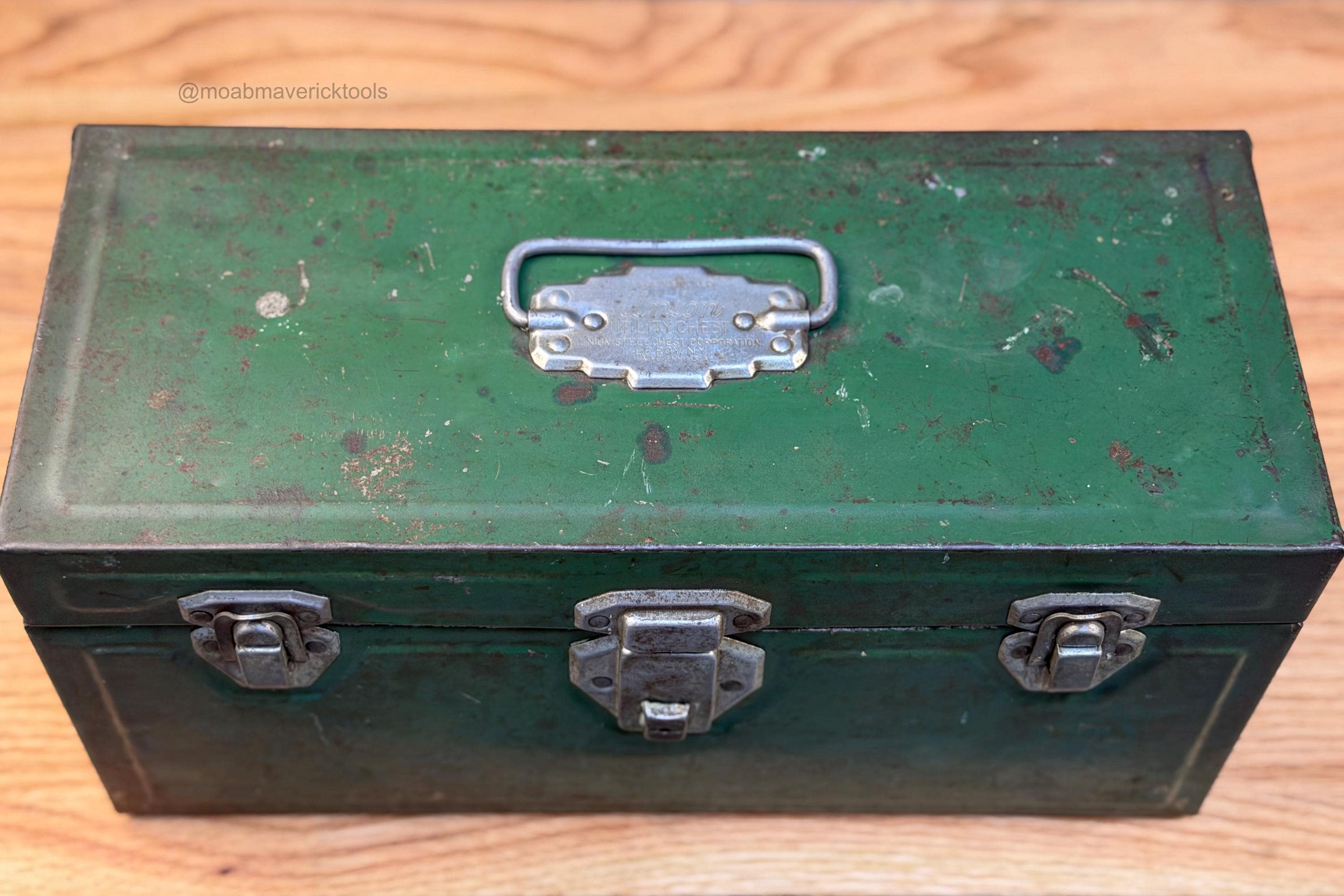 Vintage Union Utility Chest Tool Box Green Steel Toolbox Locking Metal Tool Chest Industrial Storage Made in USA