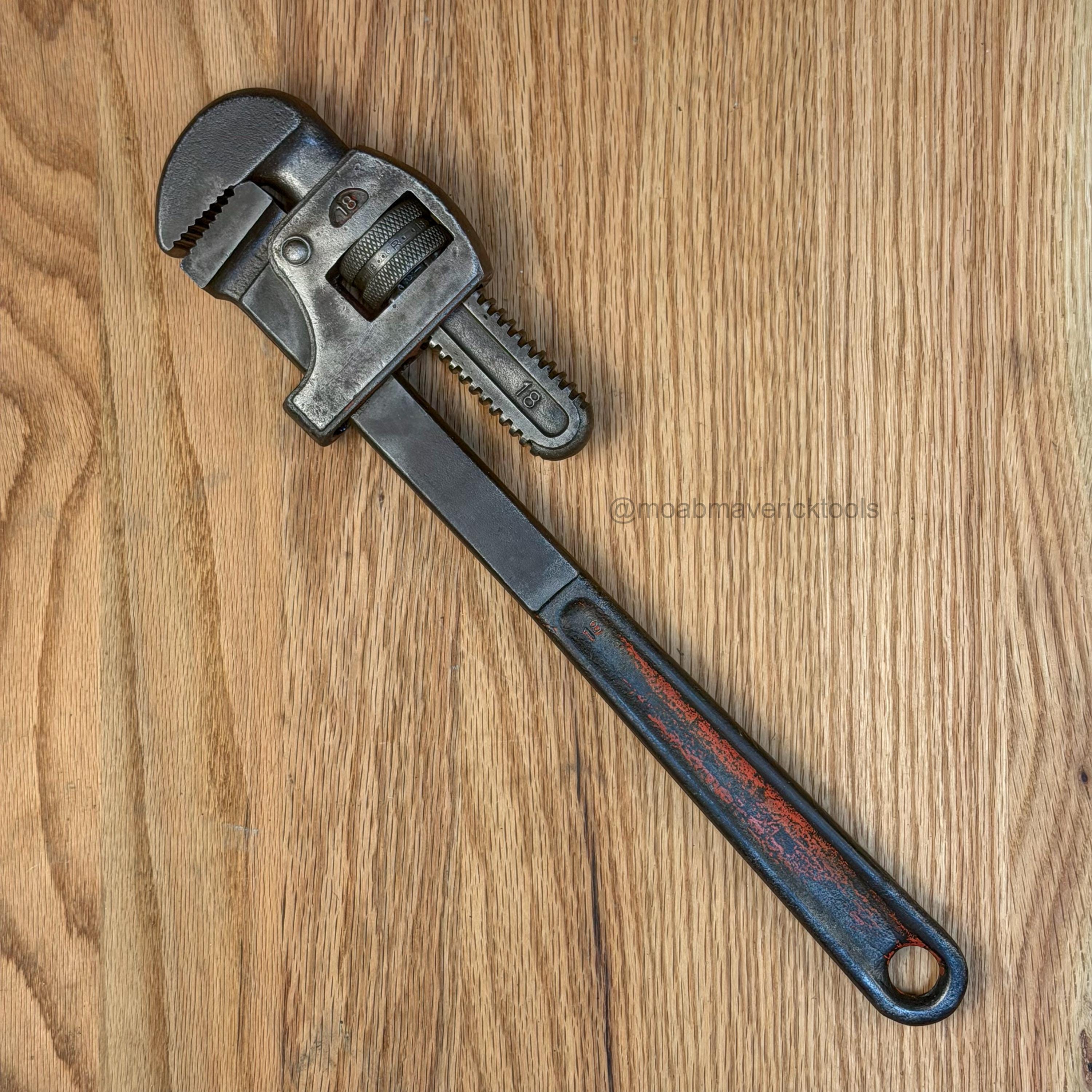 Vintage 18 Inch Pipe Wrench Marked B19 Made in USA Industrial Decor Tool