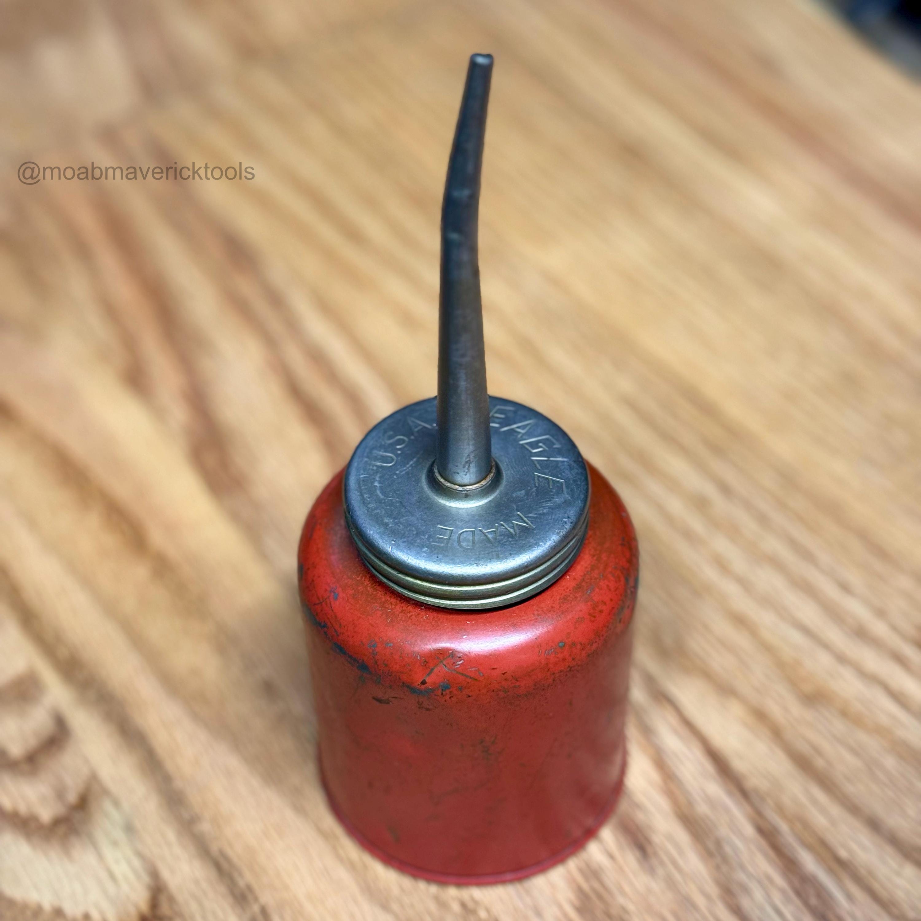 Vintage red Eagle oil can – small metal oiler, mid-century machinist tool / garage decor